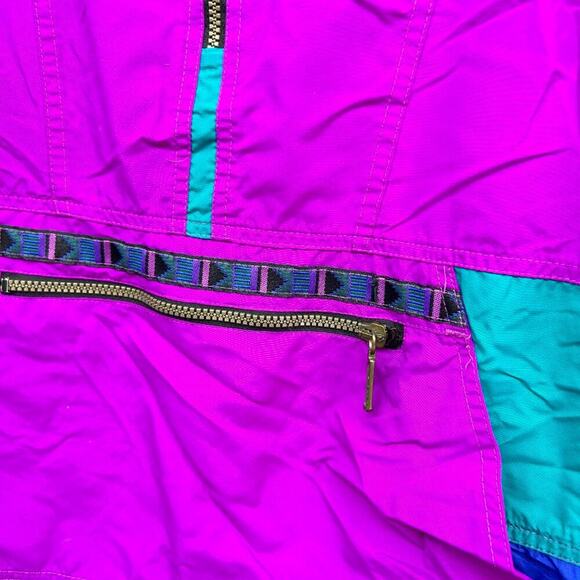 Vintage 80s LL Bean Purple Quarter Zip Aztec Print Pullover Windbreaker Jacket - Picture 7 of 9